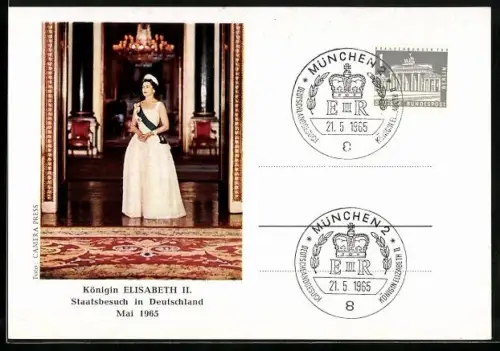 AK Königin Elisabeth II., Staatsbesuch Deutschland 1965 mit Sonderstempel