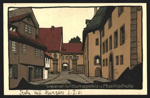 Steindruck-AK Weimar / Thüringen, Wittumspalais und Musikschule