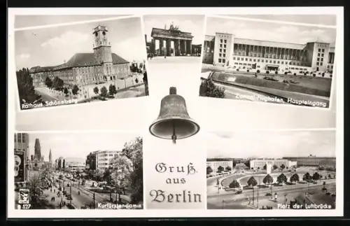 AK Berlin, Zentral-Flughaufen Haupteingang, Rathaus Schöneberg, Platz der Luftbrücke