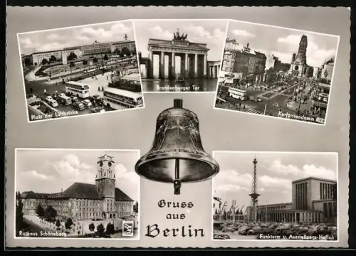 AK Berlin, Rathaus Schöneberg, Platz der Luftbrücke, Glocke