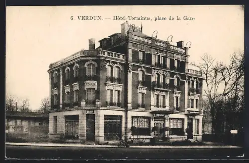 AK Verdun, Hôtel Terminus, Place de la Gare