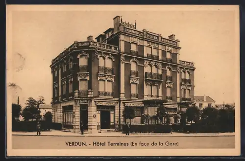 AK Verdun, Hôtel Terminus en face de la Gare