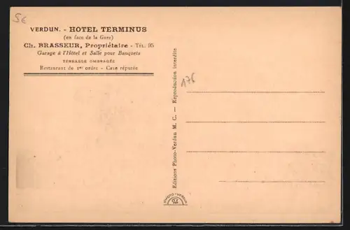 AK Verdun, Hôtel Terminus en face de la Gare