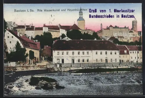 AK Bautzen i. Sa., Alte Wasserkunst und Hexenhäuschen