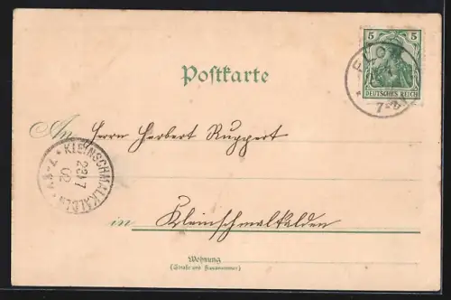 Lithographie Floh, Teilansicht mit Kirche