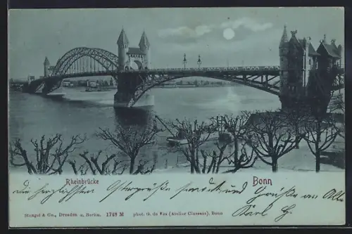 AK Bonn, Blick auf die Rheinbrücke vom Ufer aus