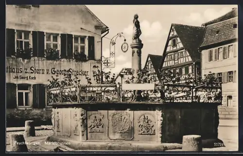 AK Feuchtwangen, Gasthaus z. Stern v. Georg Strecker, Inh. Georg Koch, am Marktbrunnen