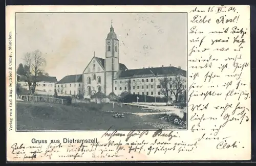 AK Dietramszell, Blick zum Kloster
