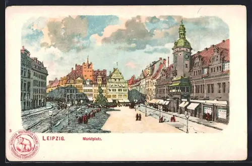 Lithographie Leipzig, Partie am Marktplatz