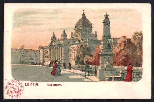 Lithographie Leipzig, Blick zum Reichsgericht