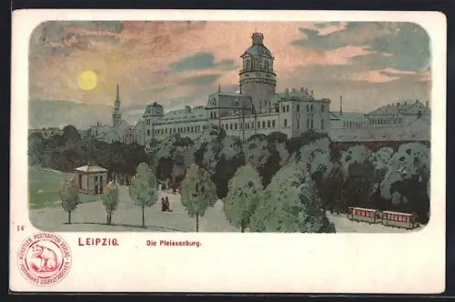 Lithographie Leipzig, PLeissenburg bei Sonnenuntergang