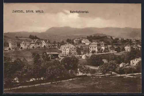AK Zwiesel /Bayr. Wald, Bahnhofviertel aus der Vogelschau