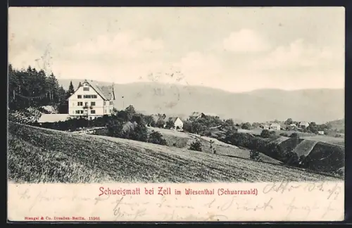 AK Schweigmatt bei Zell /im Wiesenthal, Blick auf den Ort von einem Hügel aus