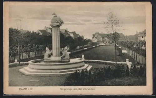 AK Hamm i. W., Ringanlage mit Bärenbrunnen