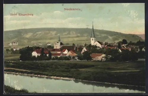 AK Neckarelz, Ortsansicht mit Hotel Klingenburg