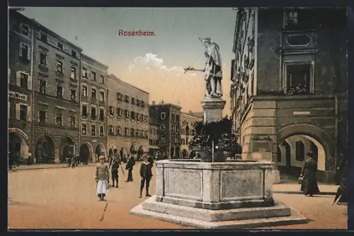 AK Rosenheim / Bayern, Nepomukbrunnen