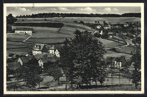 AK Schönau b. Heidelberg, Ortsansicht mit Gaststätte Schriesheimer Hof und Lehrer-Schulungsheim