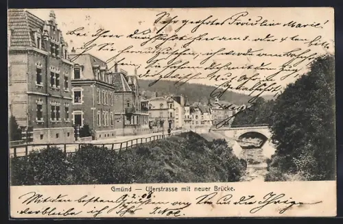 AK Gmünd, Uferstrasse mit neuer Brücke