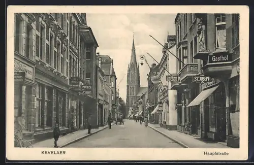 AK Kevelaer, Hauptstrasse mit Gasthof zum St. Joseph und Kirche