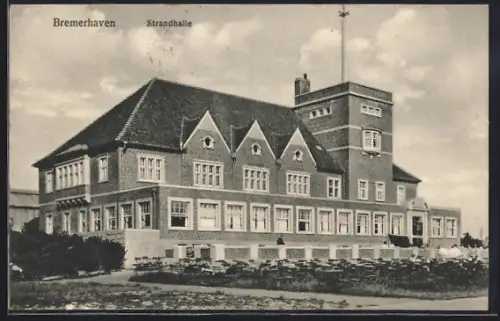 AK Bremerhaven, Gaststätte Strandhalle, Gebäude mit Aussentischen
