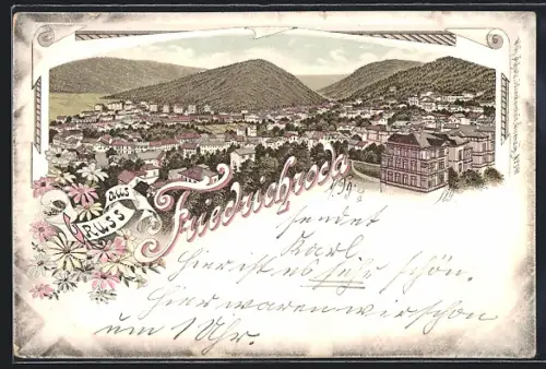 Lithographie Friedrichroda, Teilansicht der Stadt