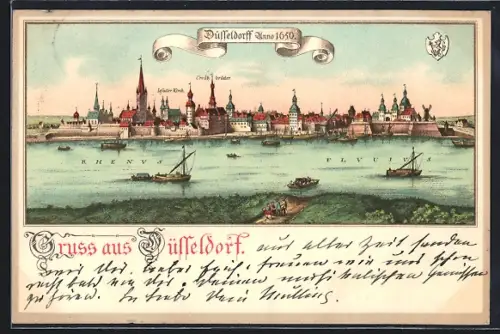 AK Düsseldorf, Ortspanorama um 1650