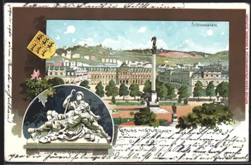 Lithographie Stuttgart, Schlossplatz und Eberhard-Gruppe