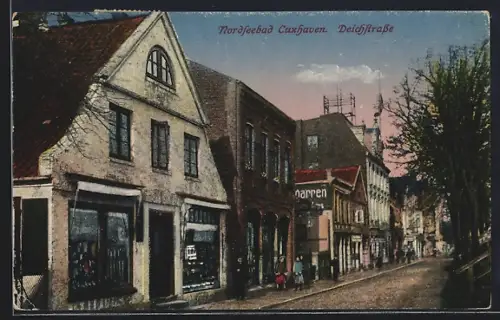 AK Cuxhaven, Häuserzeile in der Deichstrasse