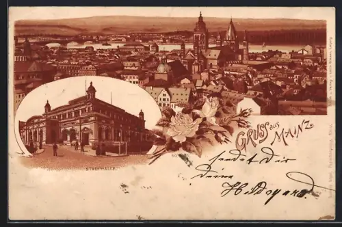 Lithographie Mainz, Stadthalle, Totalansicht