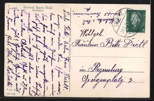 AK Zwiesel / Bayern, Platz mit Geschäften