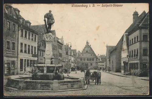 AK Weissenburg i. B., Luitpold-Strasse mit Geschäften und Brunnen