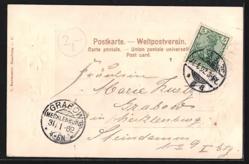 Lithographie Hamburg-St.Pauli, Eingang zum Botanischen Garten mit Post, Edelweiss, Passepartout