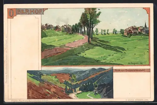 Künstler-AK Albert Stagura: Oberhof / Thüringen, Blick vom Grossvaterstuhl