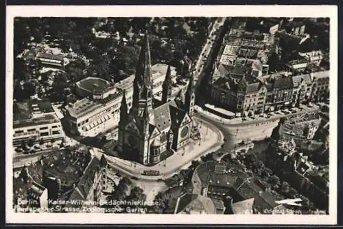 AK Berlin-Charlottenburg, Kaiser-Wilhelm-Gedächtniskirche, Budapester Strasse und Zoologischer Garten, Fliegeraufnahme
