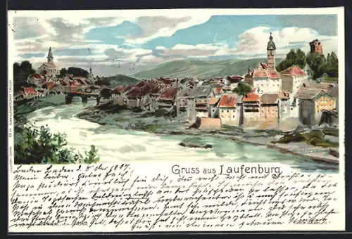 Künstler-AK C.Biese: Laufenburg, Totalansicht mit Kirche