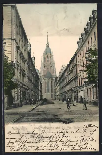AK München, Landwehrstrasse und St. Paulkirche