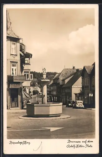 AK Braunlage / Harz, Brunnen auf dem platz