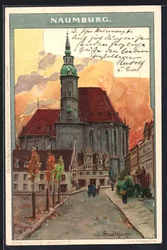 Künstler-AK Albert Stagura: Naumburg / Saale, Kirche mit Strasse