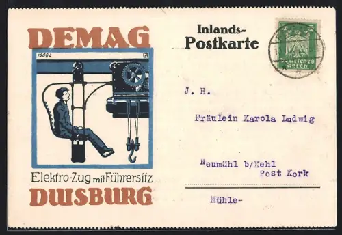 AK Duisburg, Elekto-Zug mit Führersitz der Firma DEMAG