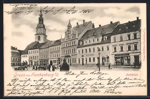 AK Frankenberg i. S., Marktplatz mit Apotheke und Stadtbrauerei Andreas Schnitze