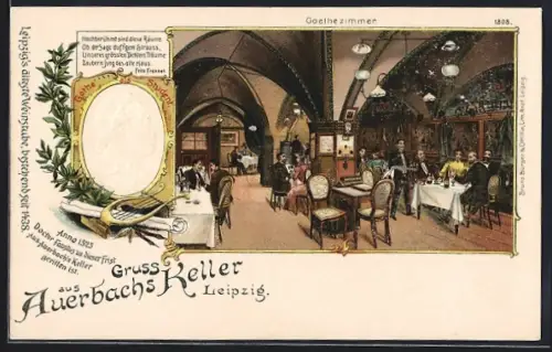 Lithographie Leipzig, Goethezimmer im Restaurant Auerbachskeller