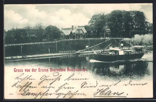 AK Holtenau, Gasthof deutsche Reichskneipe mit Dampfer