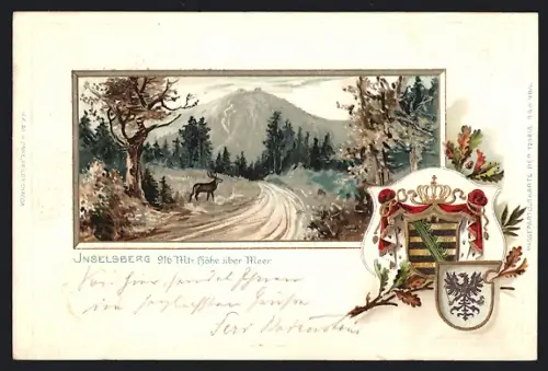 Passepartout-Lithographie Brotterode, Partie am Inselsberg, Wappen