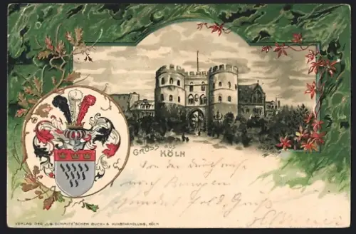 Passepartout-Lithographie Köln, Eigelsteintorburg mit Wappen