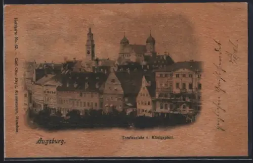 Holzfurnier-AK Augsburg, Totalansicht v. Königsplatz