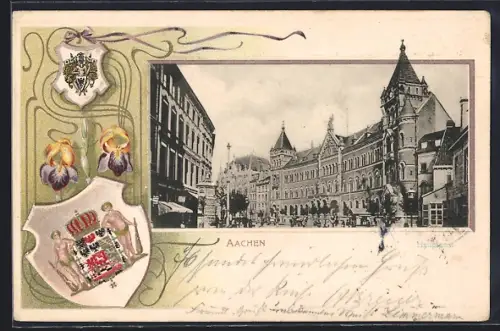 Passepartout-Lithographie Aachen, Hauptpost, Wappen