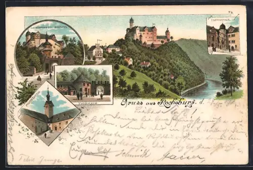 AK Rochsburg, Schloss, Thorhaus, Treppenhaus, Pulverturm