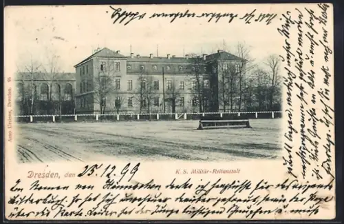 AK Dresden-Neustadt, K. S. Militär-Reitanstalt mit Reitplatz