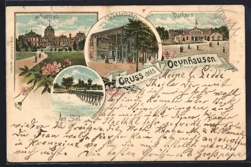 Lithographie Bad Oeynhausen, Soolbad, Wandelbahn, Kurhaus
