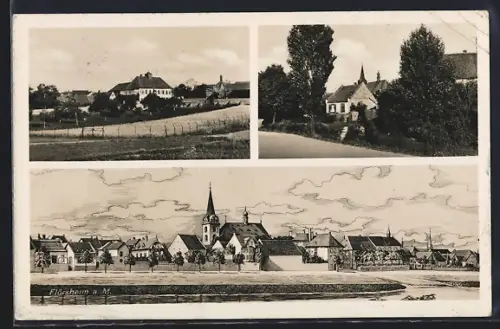 AK Flörsheim a. M., Ortsansicht mit Kirche